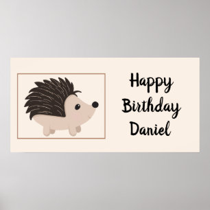 Custom Name & Birthday Hedgehog Cartoon Animal Poster