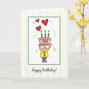 Custom Name Birthday Man Hearts Cake with Hearts Card