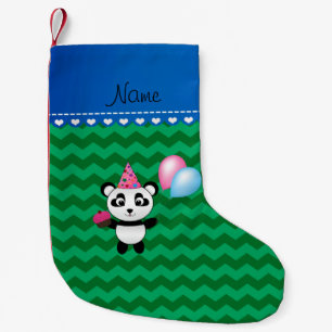 Custom name birthday panda green chevrons small christmas stocking