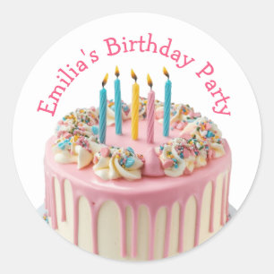 Custom Name Birthday Party Drip Cake Candles Classic Round Sticker