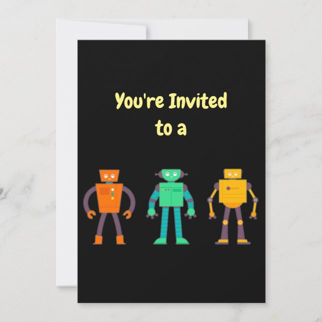 Custom Name Birthday Robots Birthday  Invitation (Front)