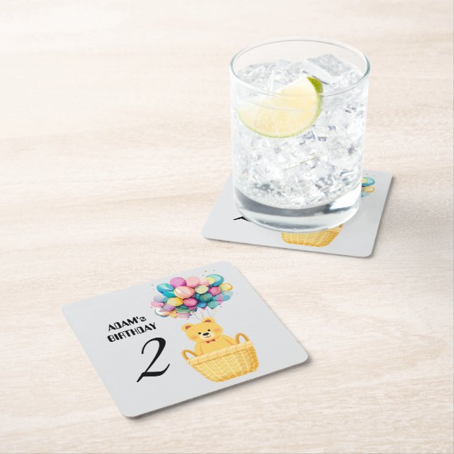 custom name birthday  square paper coaster (Insitu)