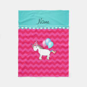 Custom name birthday unicorn hot pink chevrons fleece blanket