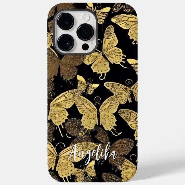 Custom Name Black and Gold Butterfly Case-Mate iPhone Case (Back)