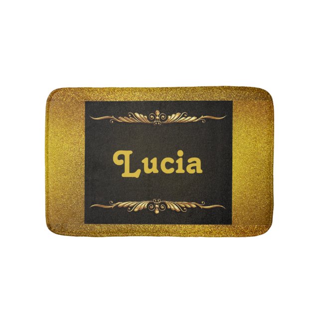Custom name black and gold ornamental bath mat (Front)