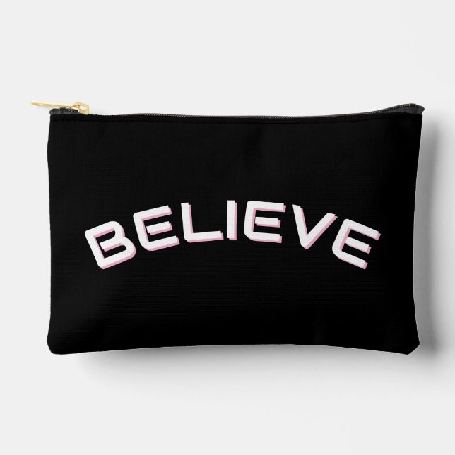 Custom Name Black and White Believe  Accessory Pouch (Front)