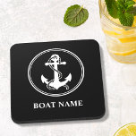 Custom Name Black and White Coaster Cork Back<br><div class="desc">Rope & Anchor Custom Name Black and White Coaster Cork Back</div>