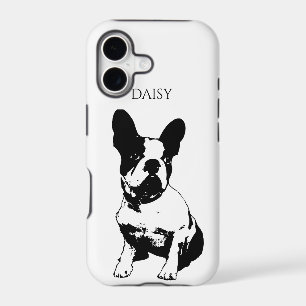 Custom Name Black And White Sitting French Bulldog