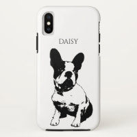 Custom Name Black And White Sitting French Bulldog