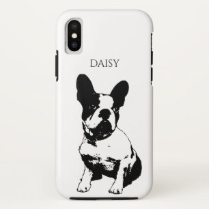 Custom Name Black And White Sitting French Bulldog iPhone X Case