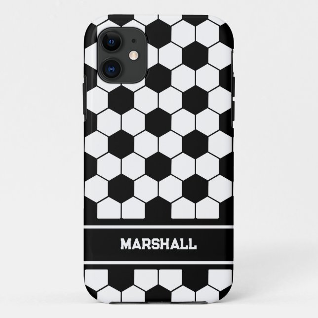Custom name Black and white Soccer ball pattern Case-Mate iPhone Case (Back)