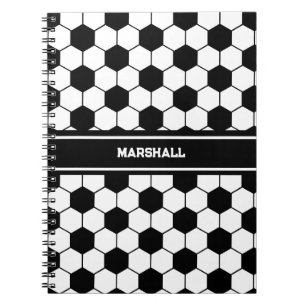 Custom name Black and white Soccer ball pattern Notebook