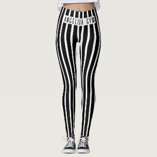 Custom Name Black and White Vertical Striped  Leggings