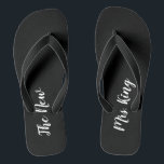 Custom Name Black and White Wedding Flip Flops<br><div class="desc">These black and white flip flops are perfect for a beach wedding reception or honeymoon at the beach. The flip flop is black with white script that says "the new Mrs.",  The flip flops can be personalised with the bride's name.</div>