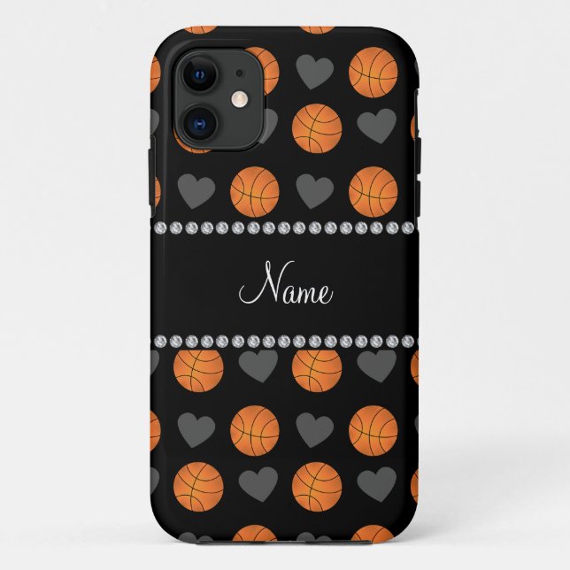 Custom name black basketballs and hearts Case-Mate iPhone case (Back)