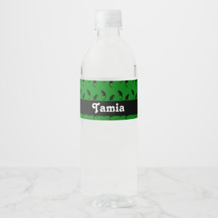 Custom name black cats on green water bottle label