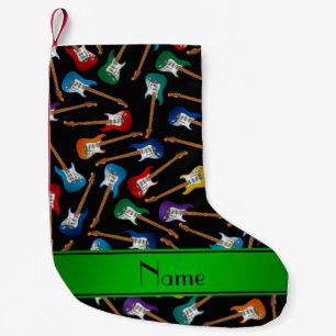 Custom name black colourful electric guitars small christmas stocking