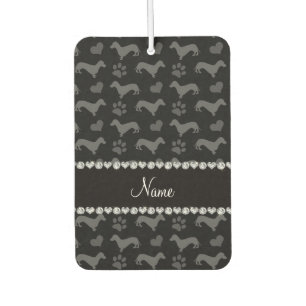 Custom name black dachshunds hearts paws car air freshener
