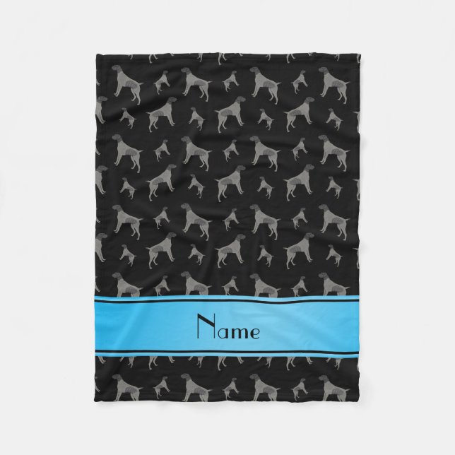 Custom name black German Wirehaired Pointer dogs Fleece Blanket (Front)