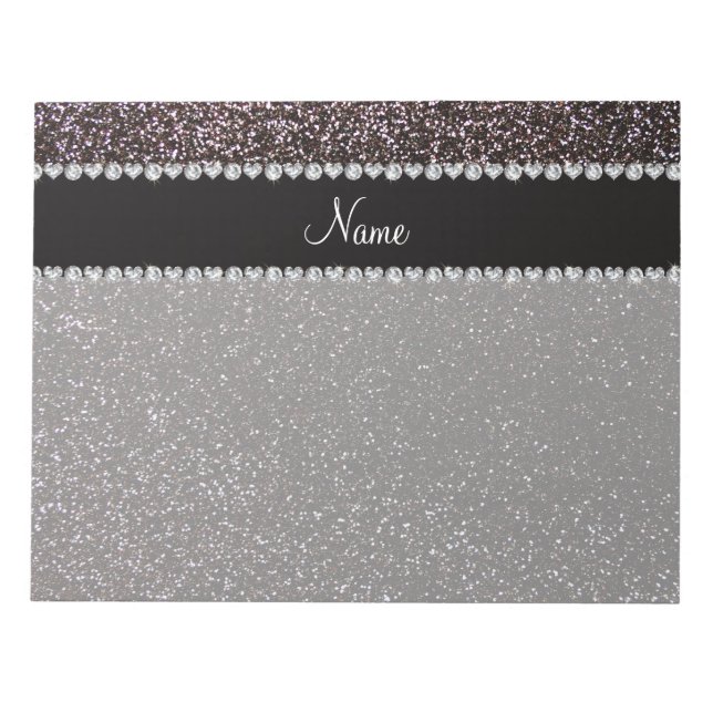 Custom name black glitter black stripe notepad (Front)