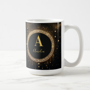 Custom Name Black Glitter Monogram Letter Coffee Mug