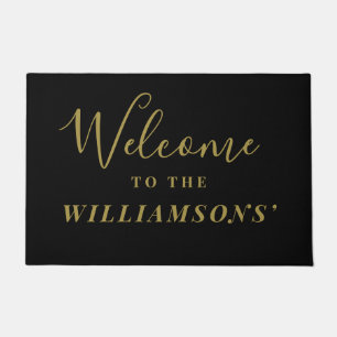 Custom Name Black Gold Minimalist Welcome Elegant Doormat