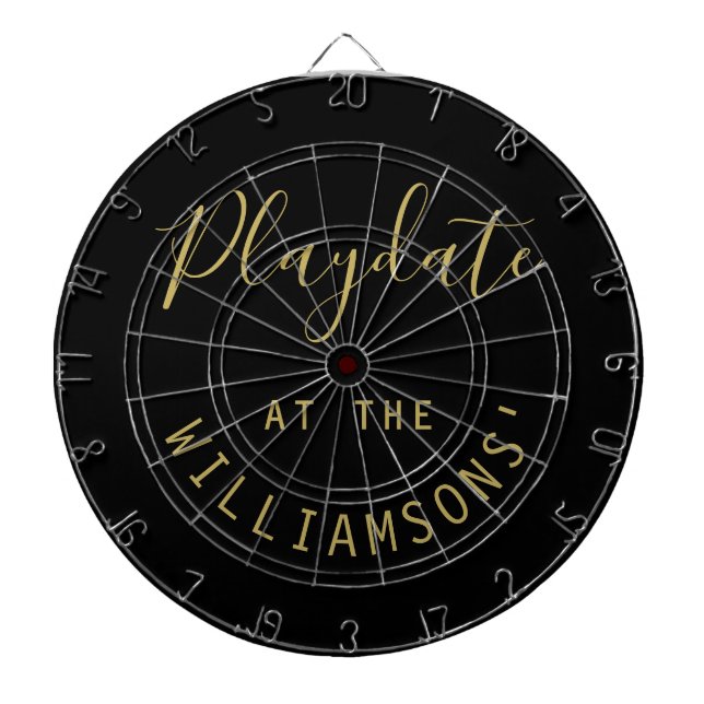 Custom Name Black Gold Playdate Script Minimalist  Dartboard (Front)