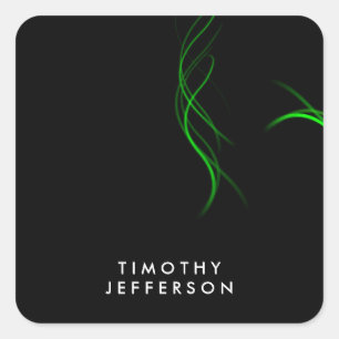 Custom Name Black Green Curves Elegant Modern Square Sticker