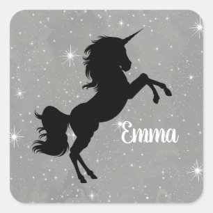 Custom Name Black/Grey Galaxy Star Unicorn Sticker