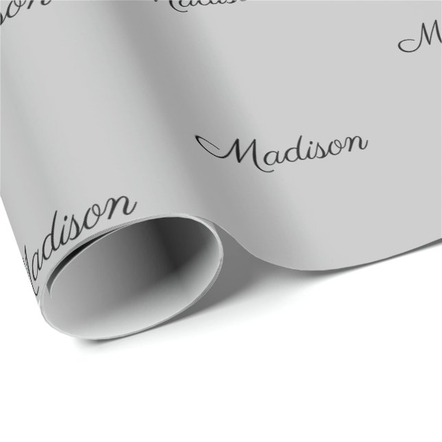 Custom Name black grey Text pattern Birthday Gift Wrapping Paper (Roll Corner)