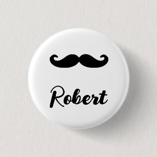 Custom name black handlebar moustache 3 cm round badge