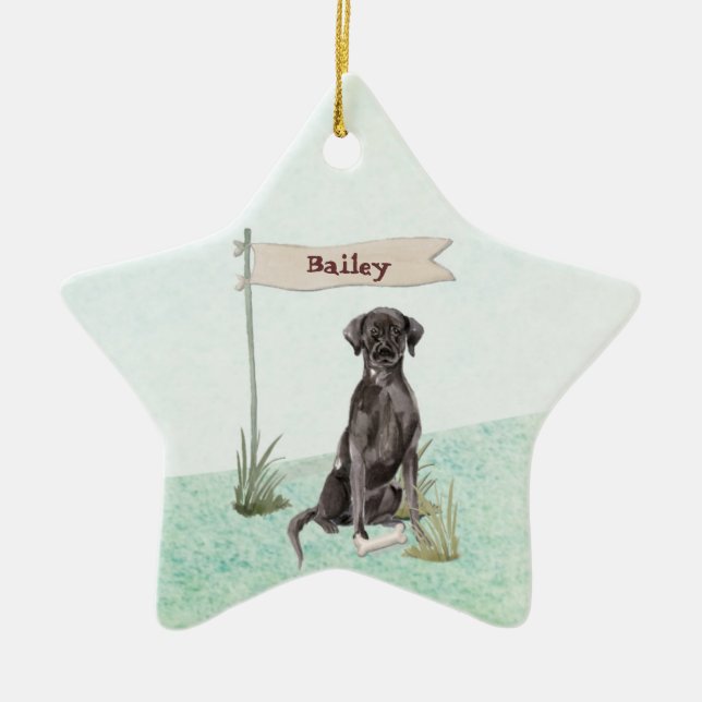 Custom Name Black Lab Pet Dog Ceramic Tree Decoration (Front)