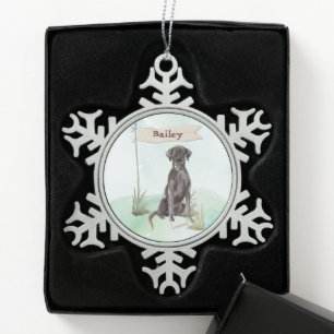 Custom Name Black Lab Pet Dog Snowflake Pewter Christmas Ornament