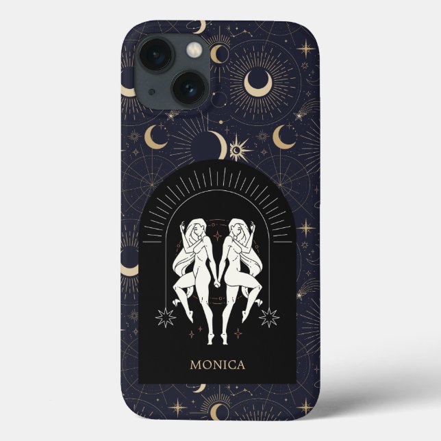 Custom Name Black Mystic Zodiac Gemini Case-Mate iPhone Case (Back)