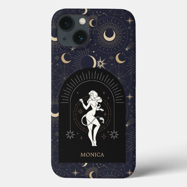Custom Name Black Mystic Zodiac Leo Case-Mate iPhone Case (Back)