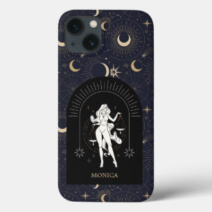 Custom Name Black Mystic Zodiac Libra iPhone 13 Case