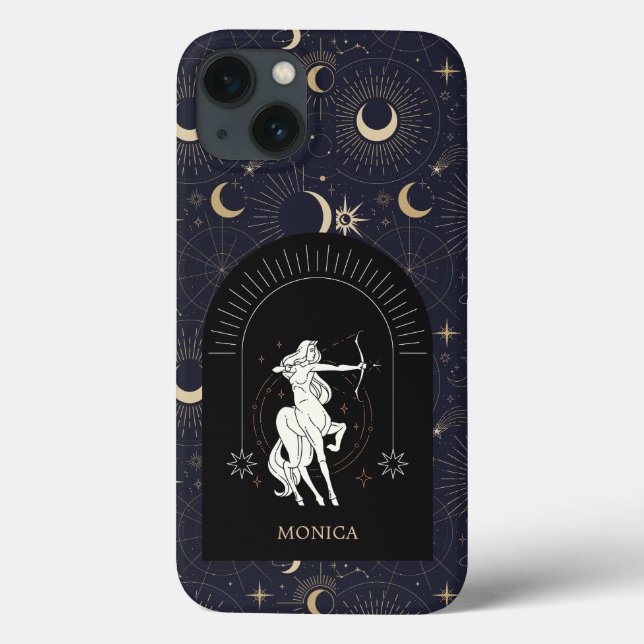 Custom Name Black Mystic Zodiac Sagittarius Case-Mate iPhone Case (Back)