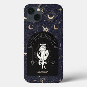 Custom Name Black Mystic Zodiac Taurus iPhone 13 Case