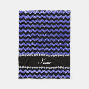 Custom name black neon blue glitter chevrons fleece blanket