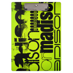 Custom Name; Black & Neon Chartreuse Yellow Green Clipboard
