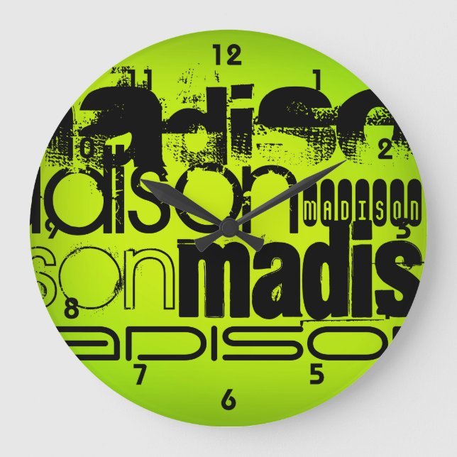 Custom Name; Black & Neon Chartreuse Yellow Green Large Clock (Front)