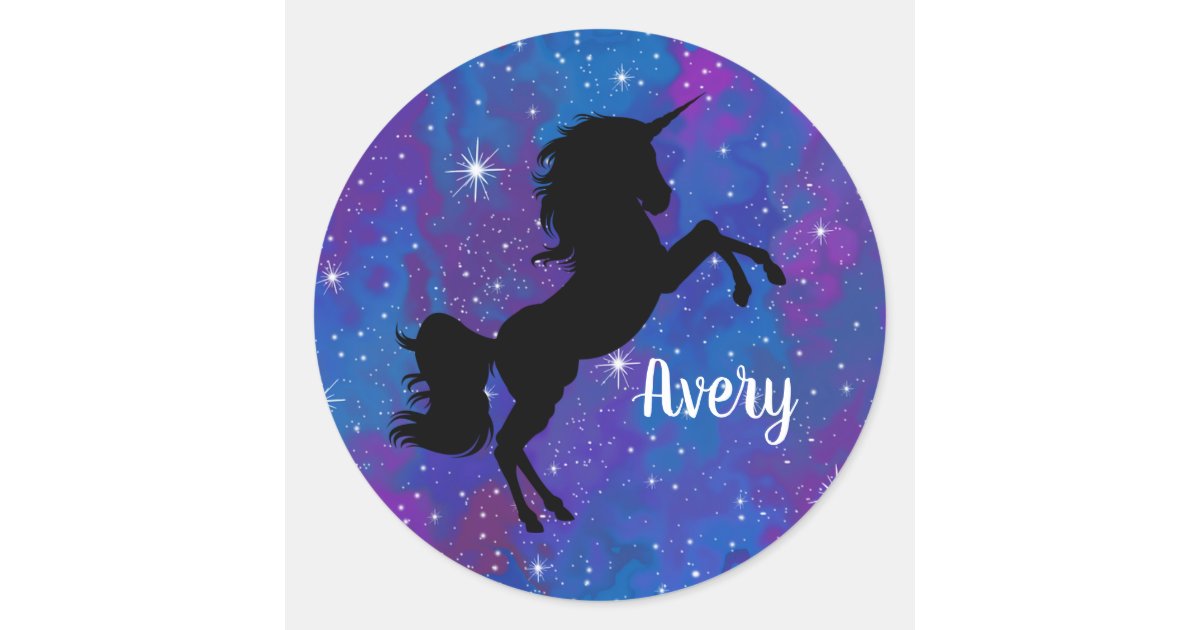 Custom Name Black/Purple Galaxy Unicorn Sticker | Zazzle.co.uk