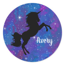 Custom Name Black/Purple Galaxy Unicorn Sticker