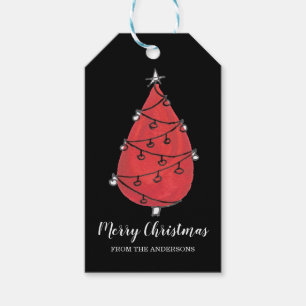 Custom Name Black Red Christmas Tree Gift Tags