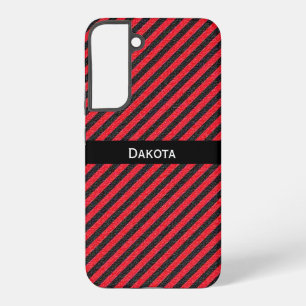 Custom Name Black & Red Textured Diagonal Stripes Samsung Galaxy Case