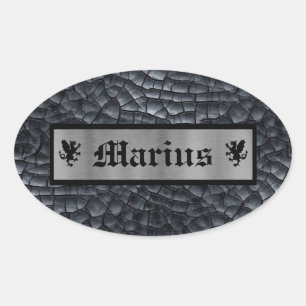 Custom Name Black & Silver Dragon Scale/Skin Print Oval Sticker