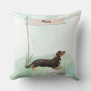 Custom Name Black & Tan Dachshund Pet Dog Cushion
