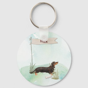 Custom Name Black & Tan Dachshund Pet Dog Key Ring