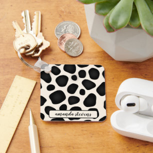 Custom Name Black Typography Pattern Abstract  Key Ring