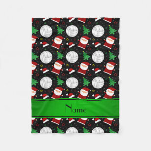 Custom name black volleyball christmas pattern fleece blanket